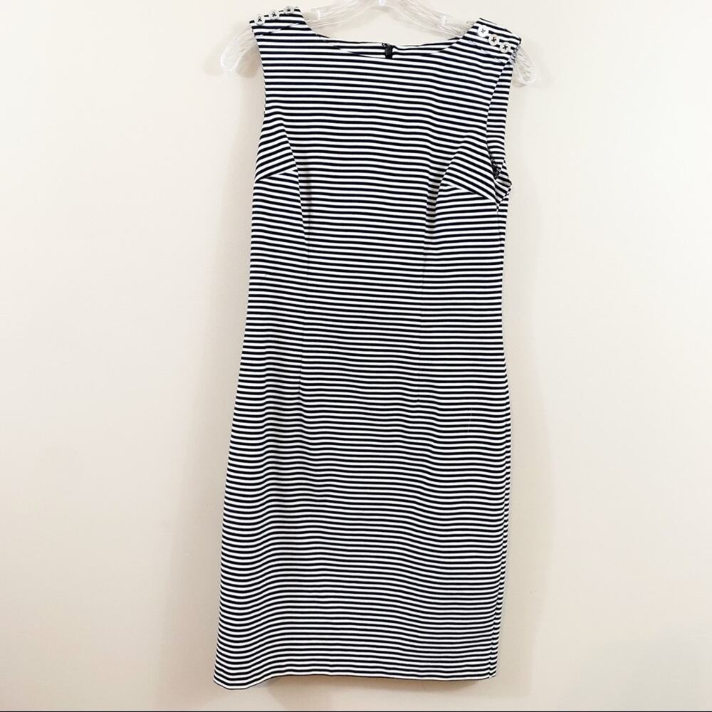 White House Black Market Striped Midi White Dress